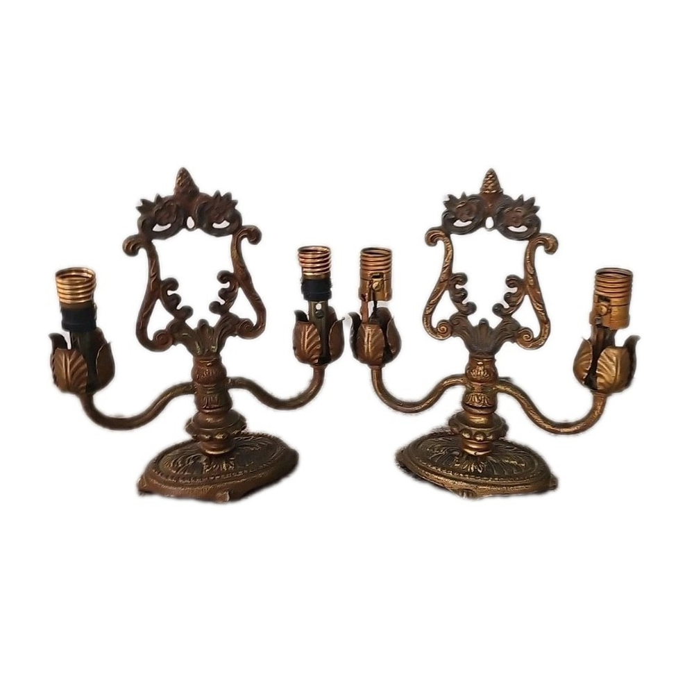 Vintage Ornate Brass Wall Sconces (Pair)